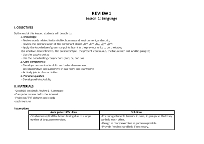 Giáo án Tiếng Anh Lớp 10 (Global review) - Review 1 - Năm học 2022-2023